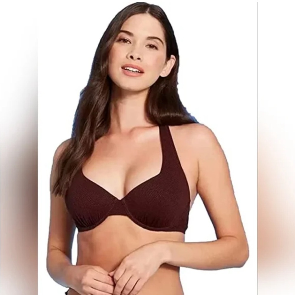 New Shade & Shore Elegant Black ribbed pushup swim bra 36b adjustable straps